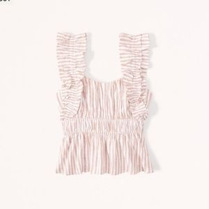 Abercrombie & Fitch Ruffle Strap Linen-Blend Babydoll Top - Striped